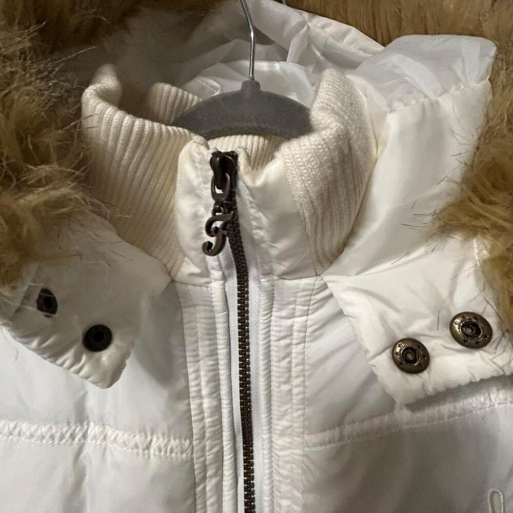 Fubu large vintage white short parka jacket w faux fur hood y2k funnel neck - Picture 3 of 7